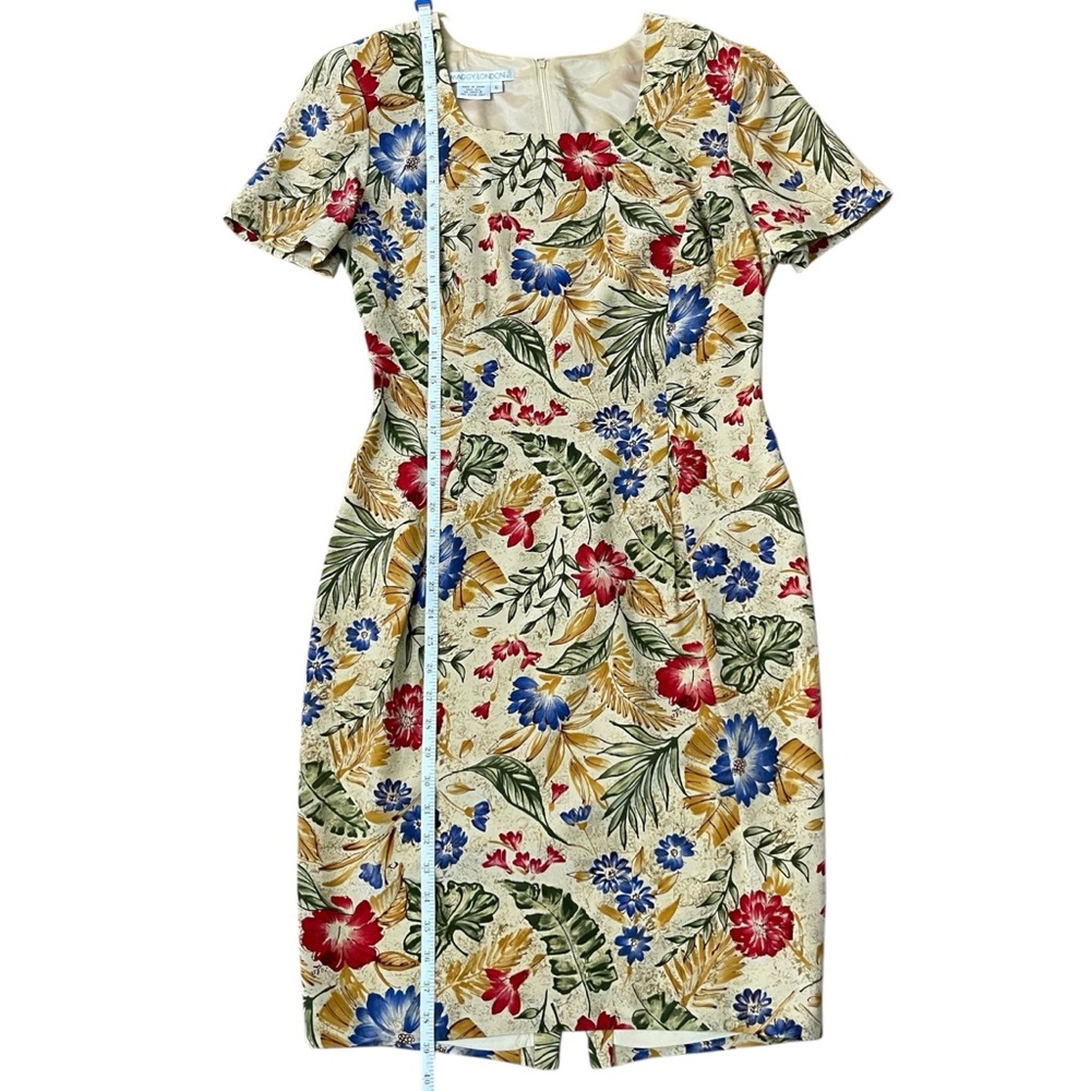 Woman's Dress Maggy London Colorful Floral‎ Sheath Square Neck Short Sleeve Midi - Picture 6 of 10